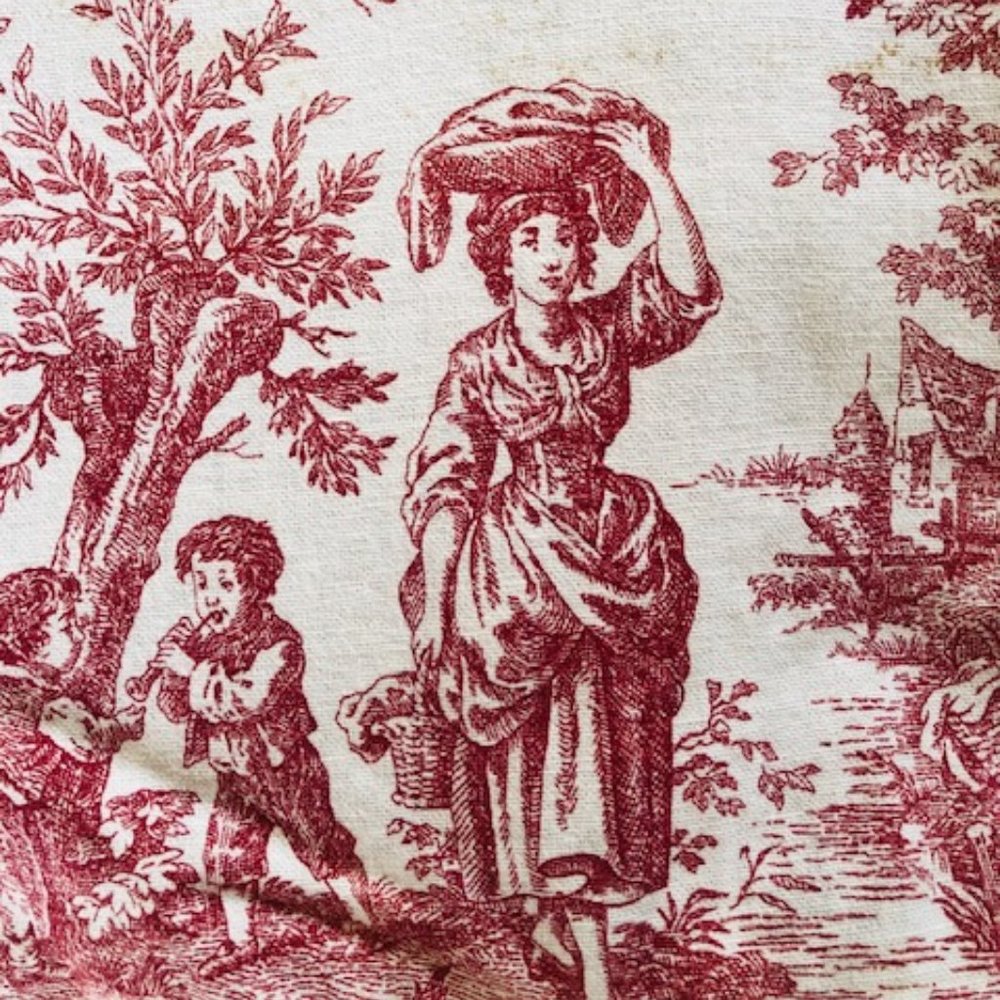 Tablecloth Festive or Vintage in Red and Cream Color